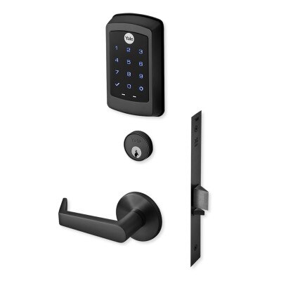 Yale nexTouch Mortise Lock Z-Wave Plus v2 Touchscreen Cylinder Override, Augusta Lever, Black Suede